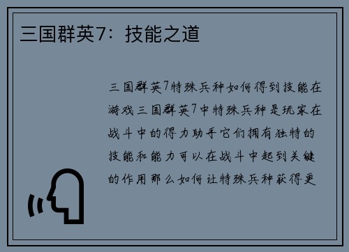 三国群英7：技能之道